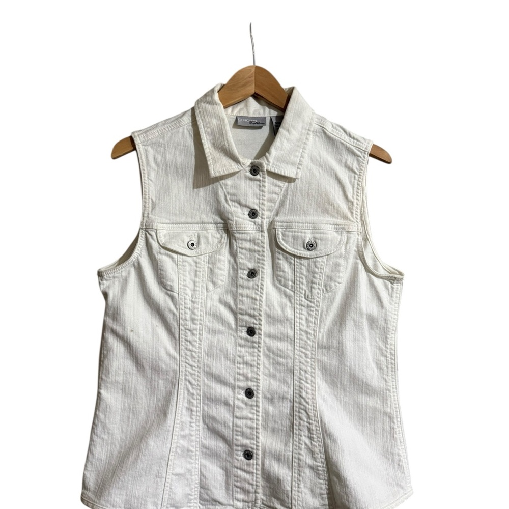 Coldwater Creek White Sleeveless Button Down Shirt